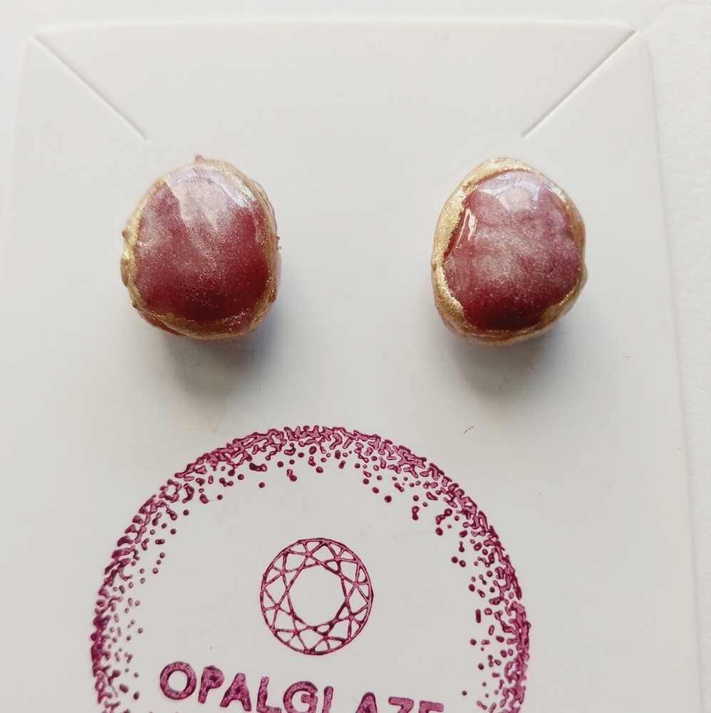 OpalGlaze Pink and Gold Earrings Studs Handmade